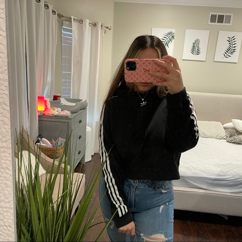 Cropped Adidas Hoodie Stripes Black size Medium